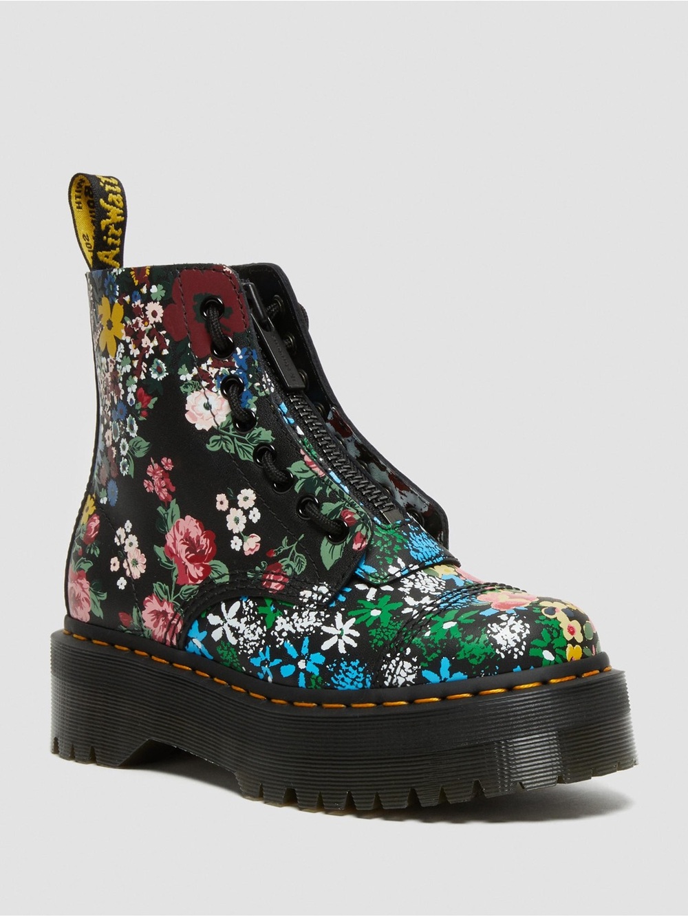 Dr. Martens Black Floral Platform Zip Combat Boots